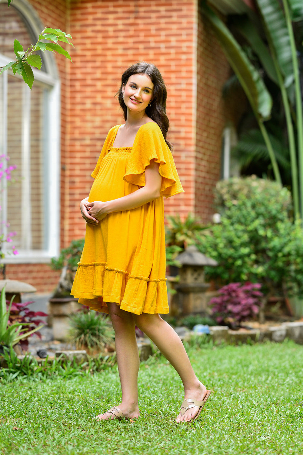 Golden Yellow Organic Bell Dress Mother Daughter Combo