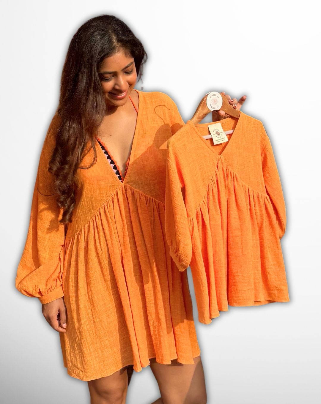 Orange Plunge Dress Mother Daughter Combo